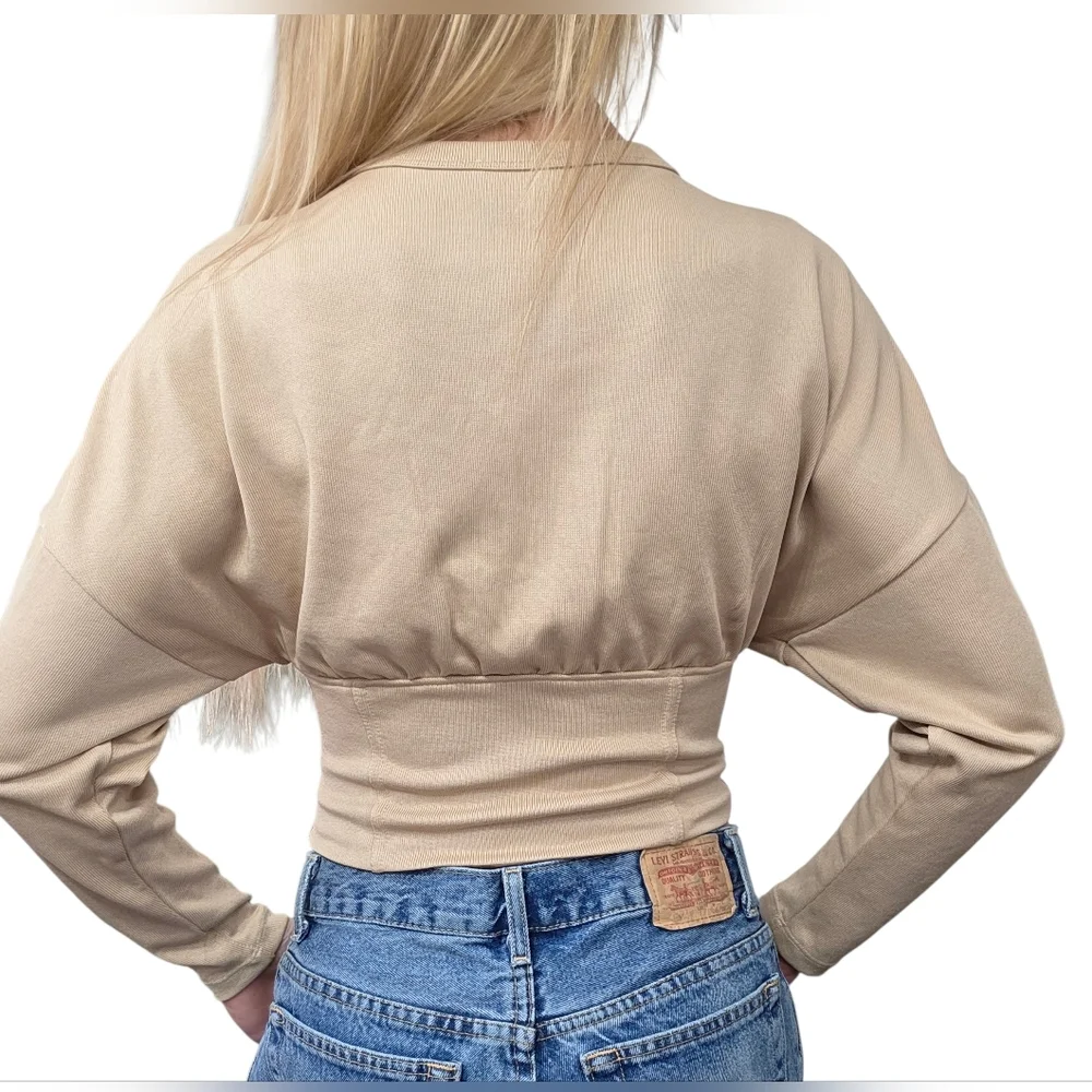 Zara W&B Lace Up Corset Top Long Sleeve Beige S